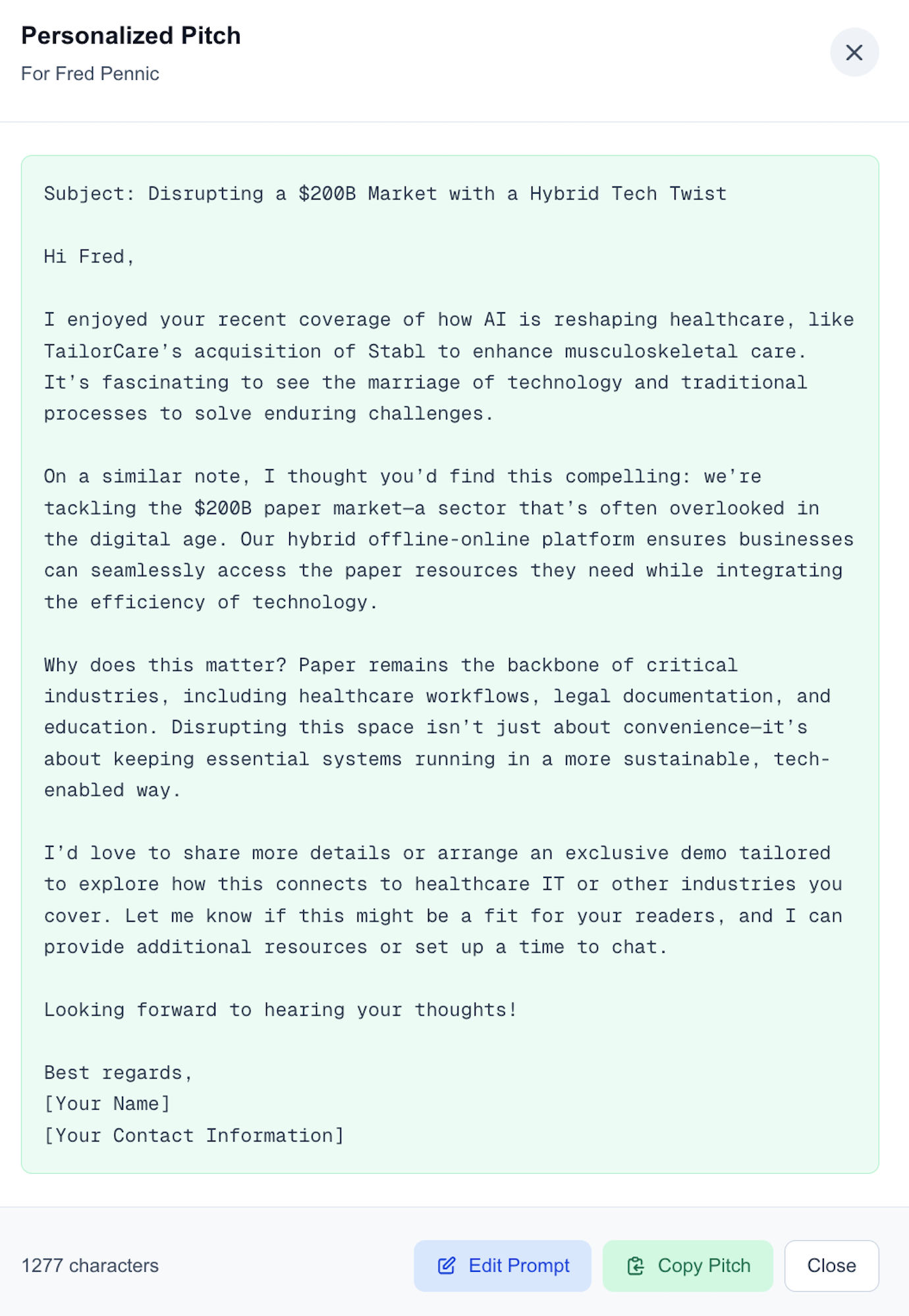 Personalized pitch generation
